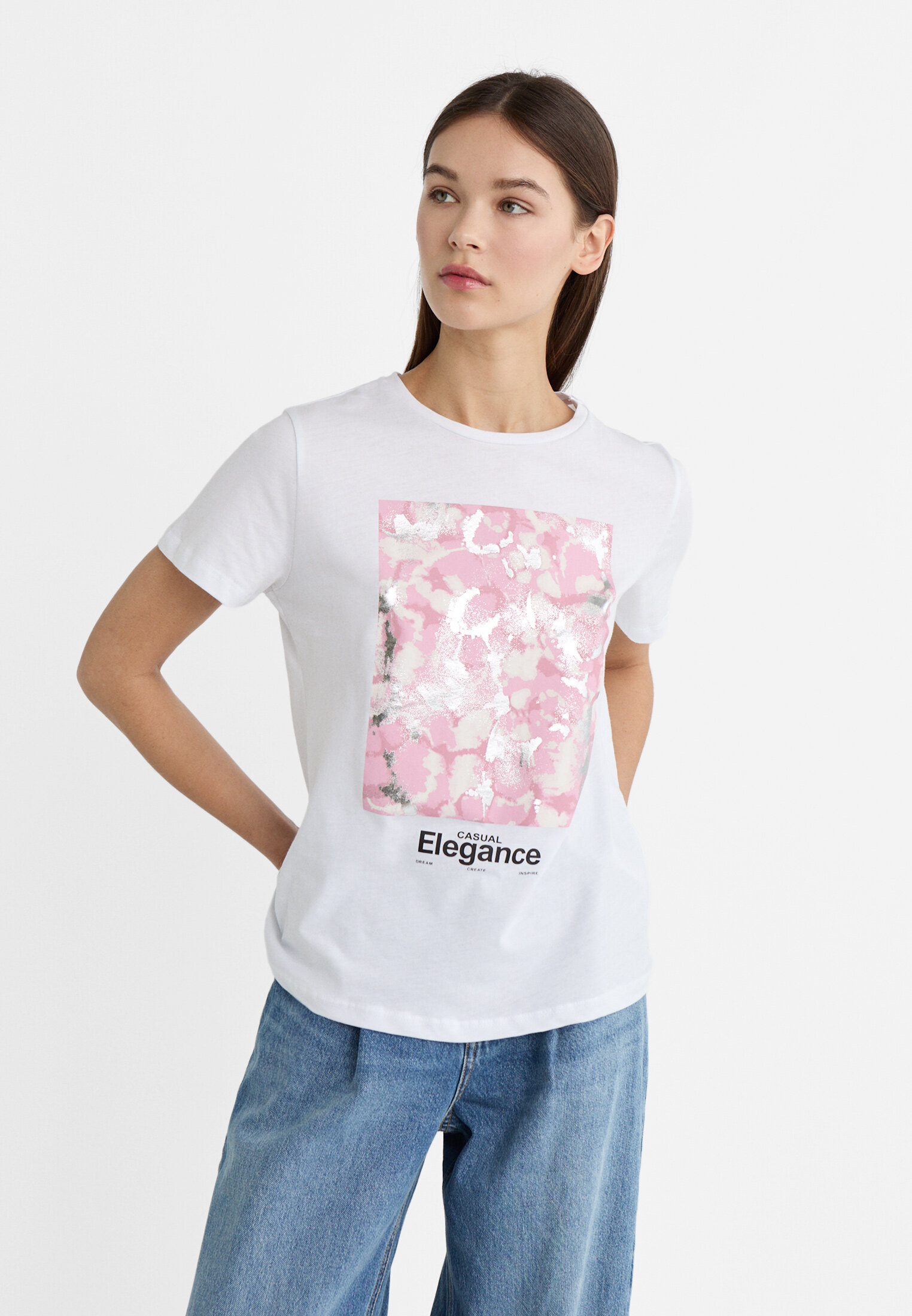 Printed T-shirt with rhinestones