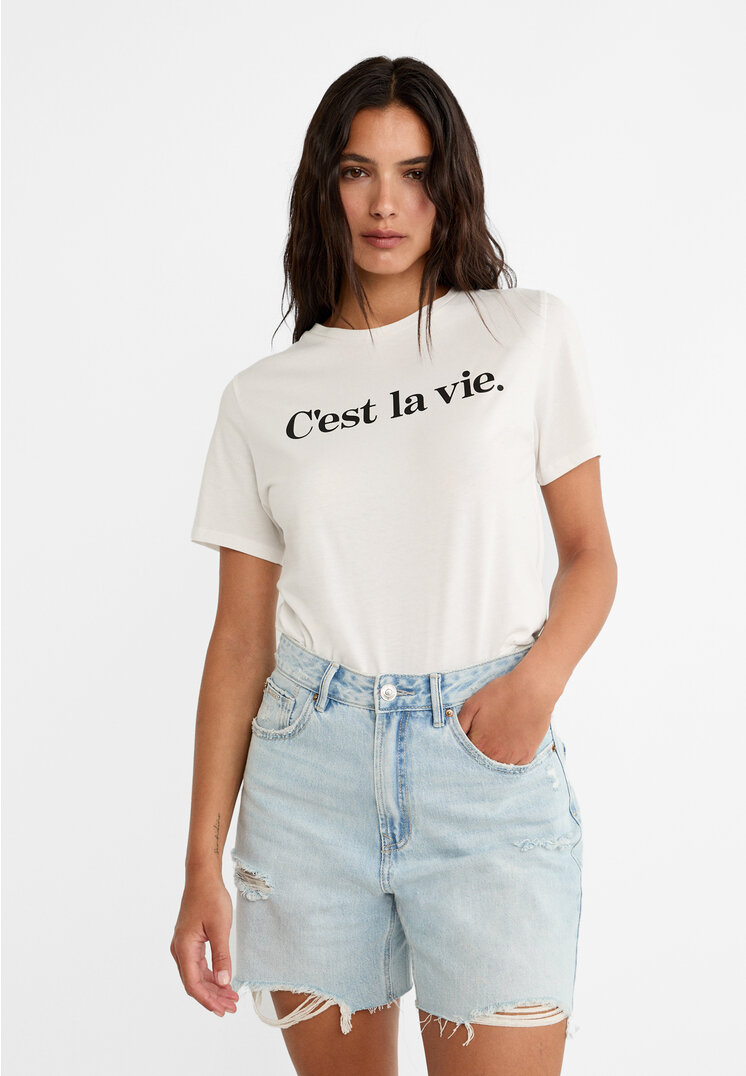 

Stradivarius Shirt mit aufgedrucktem Schriftzug Schwarz XS