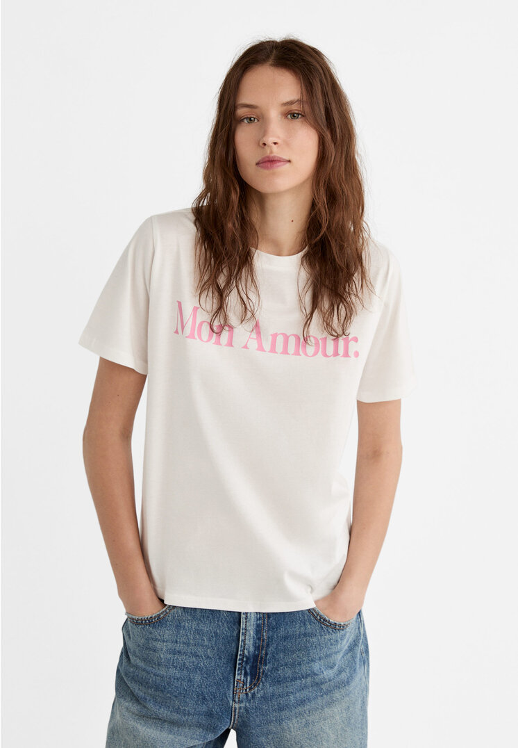 

Stradivarius Shirt mit aufgedrucktem Schriftzug Pastellrosa S