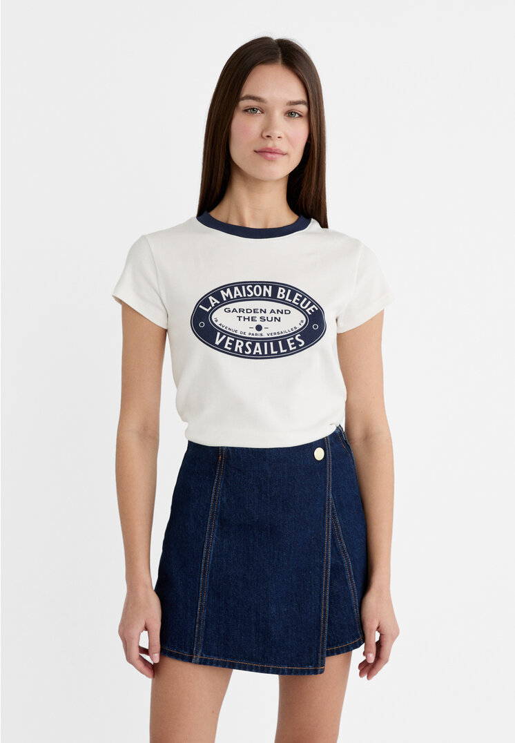 Stradivarius Shirt Tailor-Fit Print Weiß S