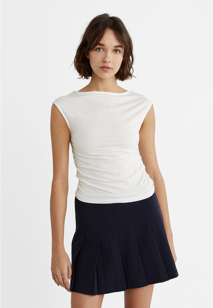 Stradivarius T-Shirt mit Mini-Ärmeln Ecru M