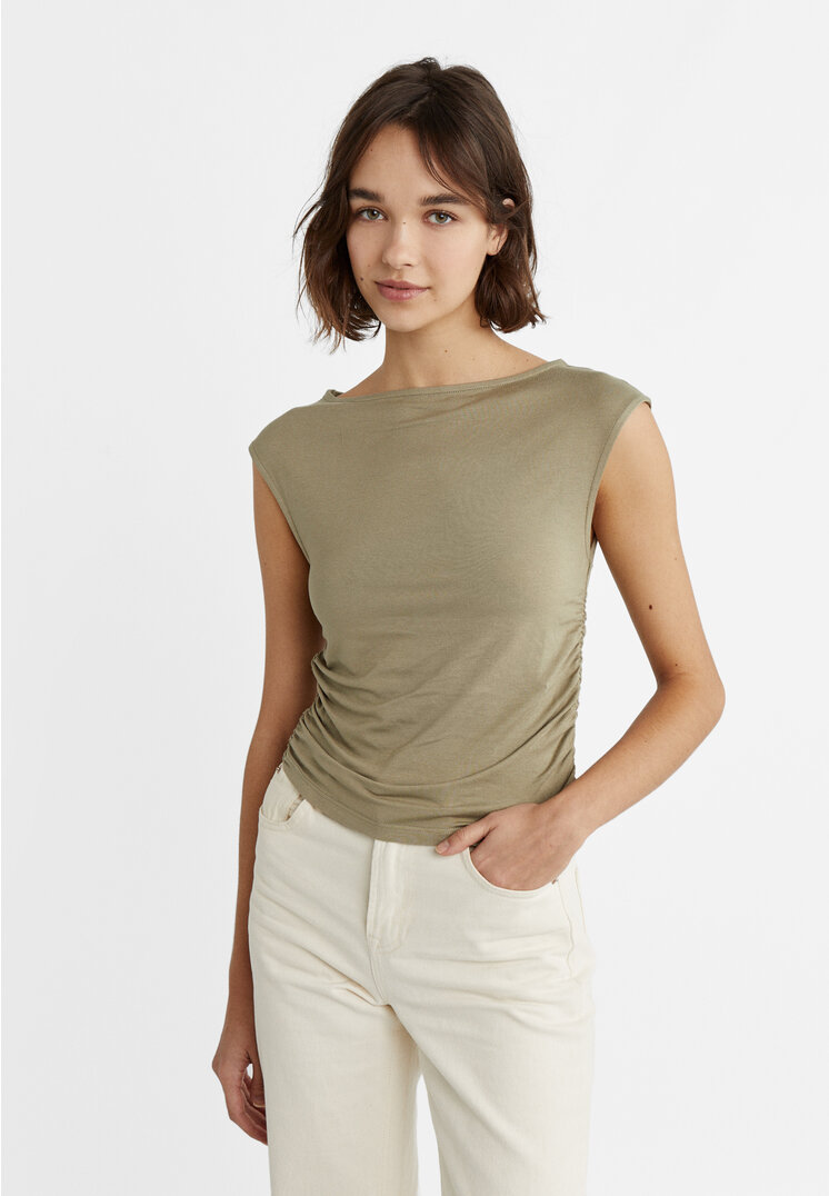 Stradivarius Koszulka z krótkim rękawem Khaki M