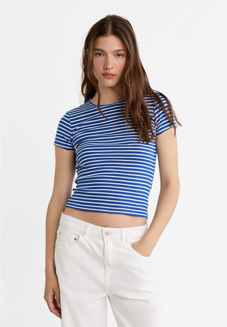 

Stradivarius Streifen-T-Shirt Elektrisch Blau XL