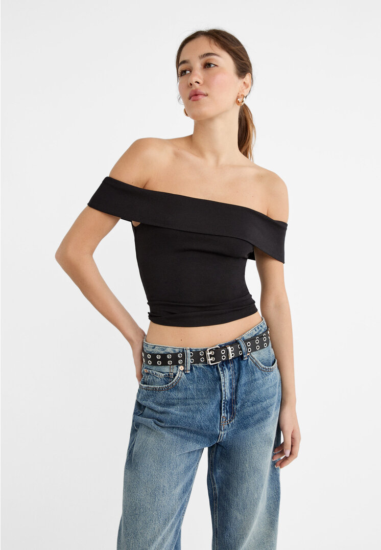 Stradivarius Schulterfreies Shirt Schwarz L