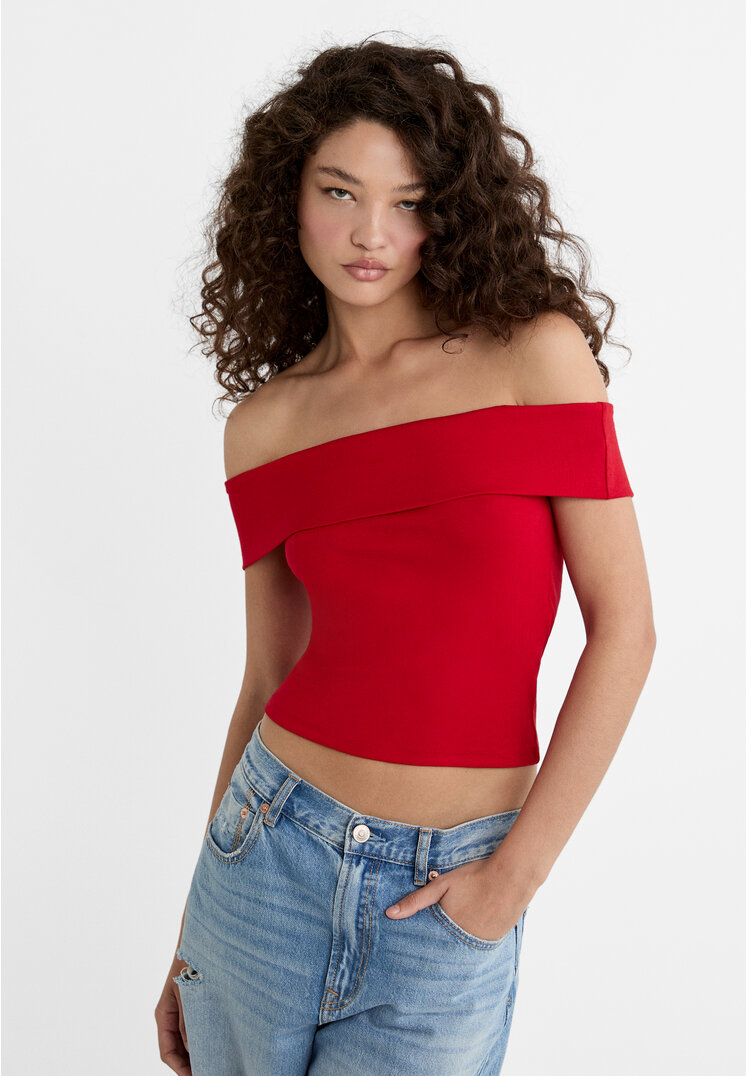 Stradivarius Schulterfreies Shirt Rot S
