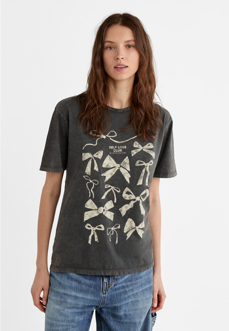 Stradivarius Shirt mit Schleifen Graumeliert M