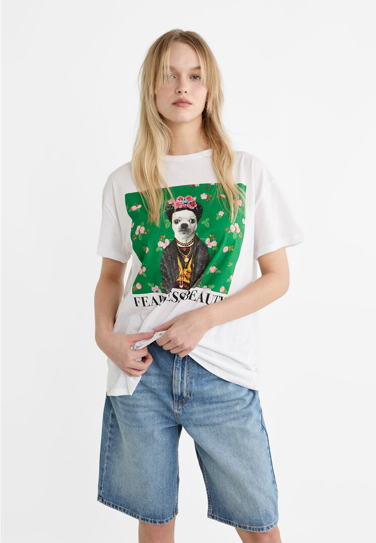 

Stradivarius Oversize-T-shirt mit Pets-Rock-Print Grün XS