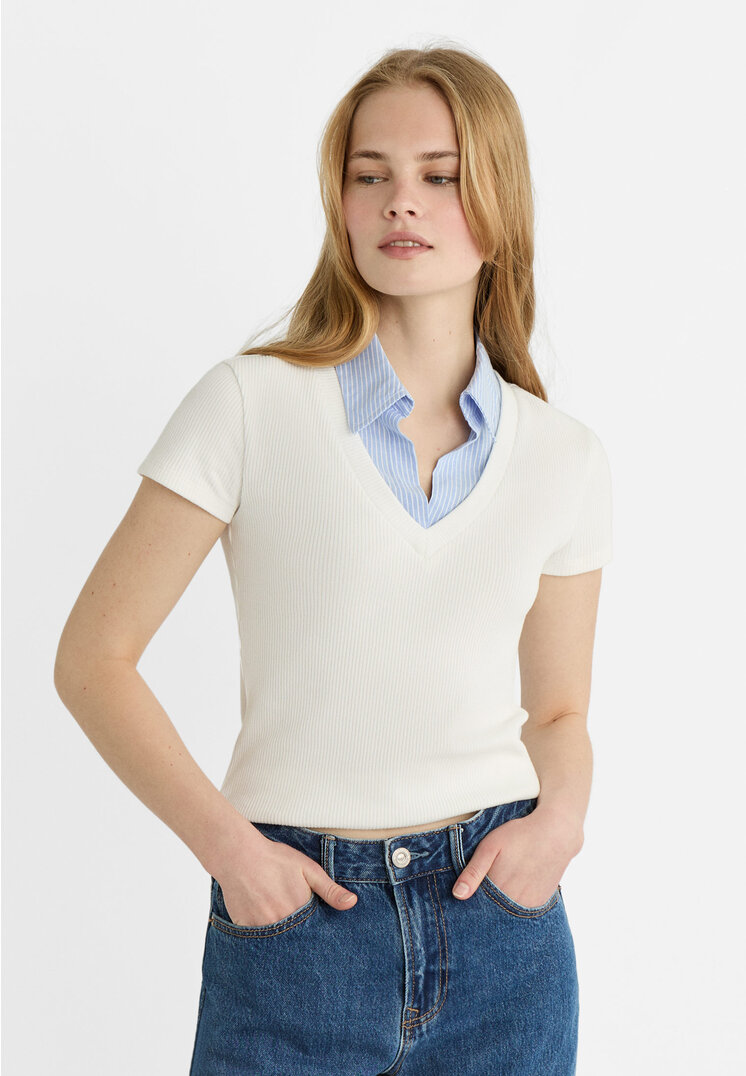 

Stradivarius Kombiniertes Poloshirt Weiß M
