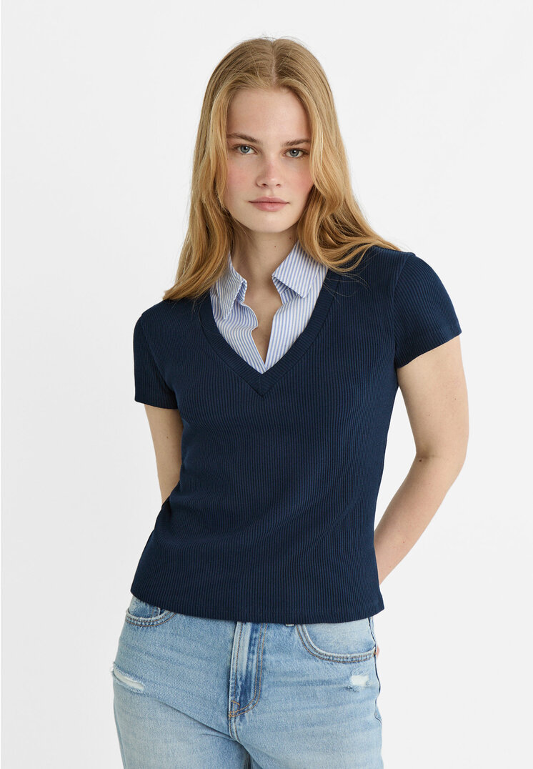 Stradivarius Kontrastowa koszulka polo Morski M
