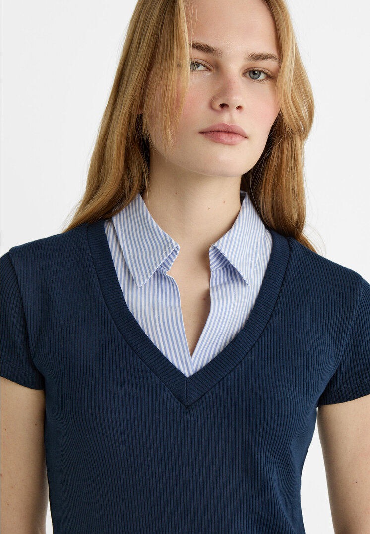 Stradivarius Contrast polo T-shirt  Navy blue L
