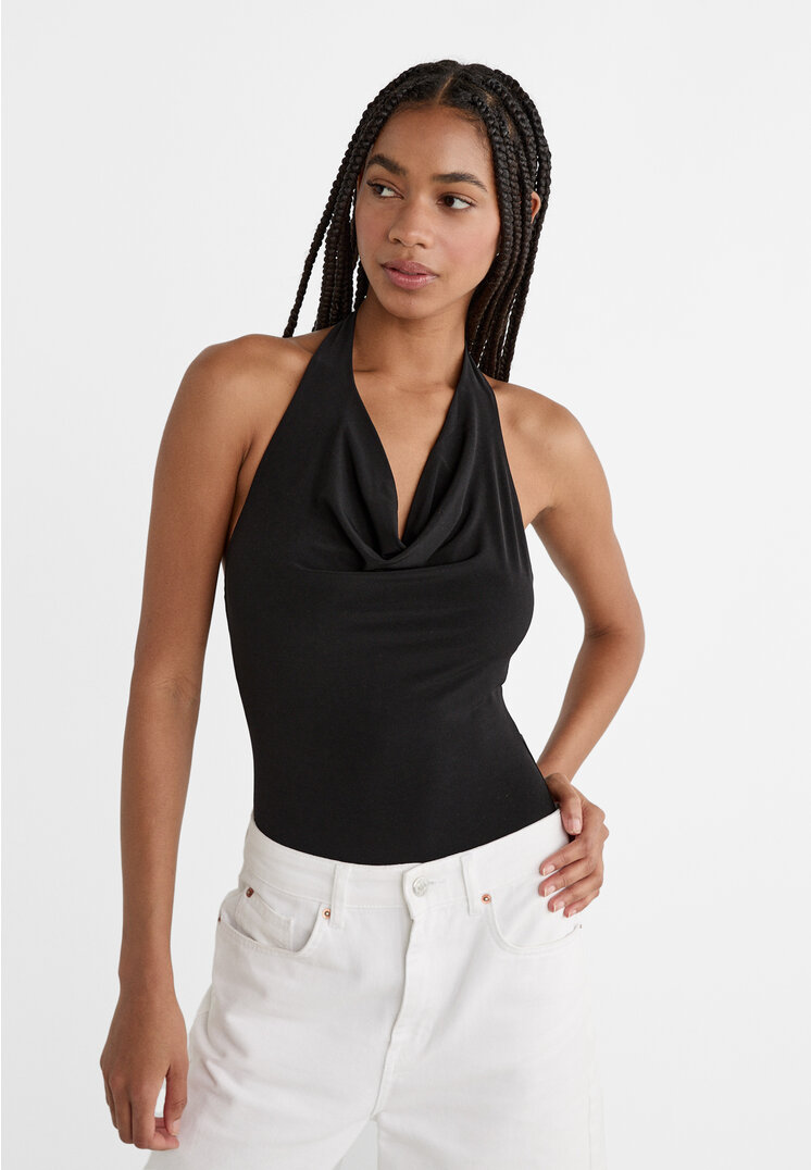 Stradivarius Drapierter Body Schwarz M