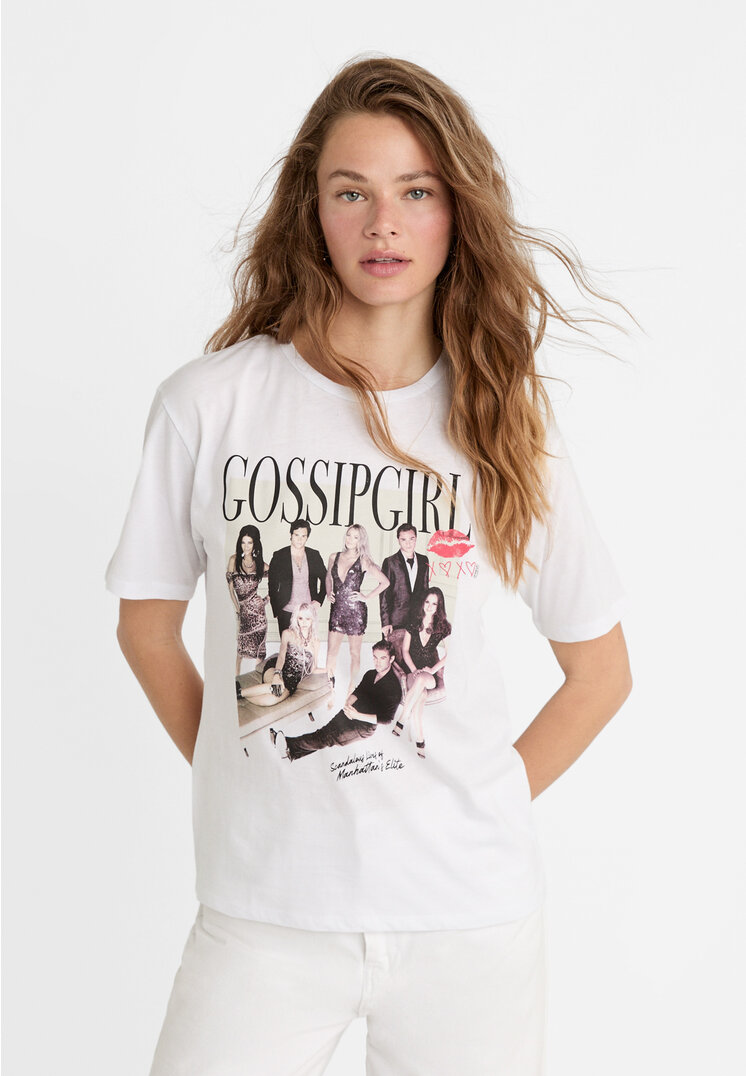 Stradivarius Gossip Girl T-shirt  White XL
