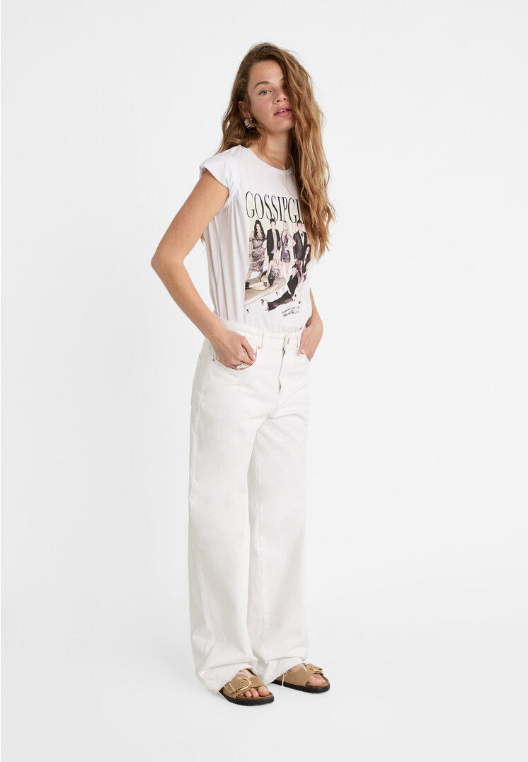 Stradivarius Gossip Girl T-shirt  White XL