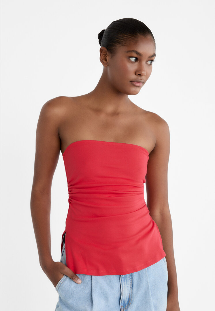

Stradivarius Top bandeau z rozcięciami po bokach Czerwony L