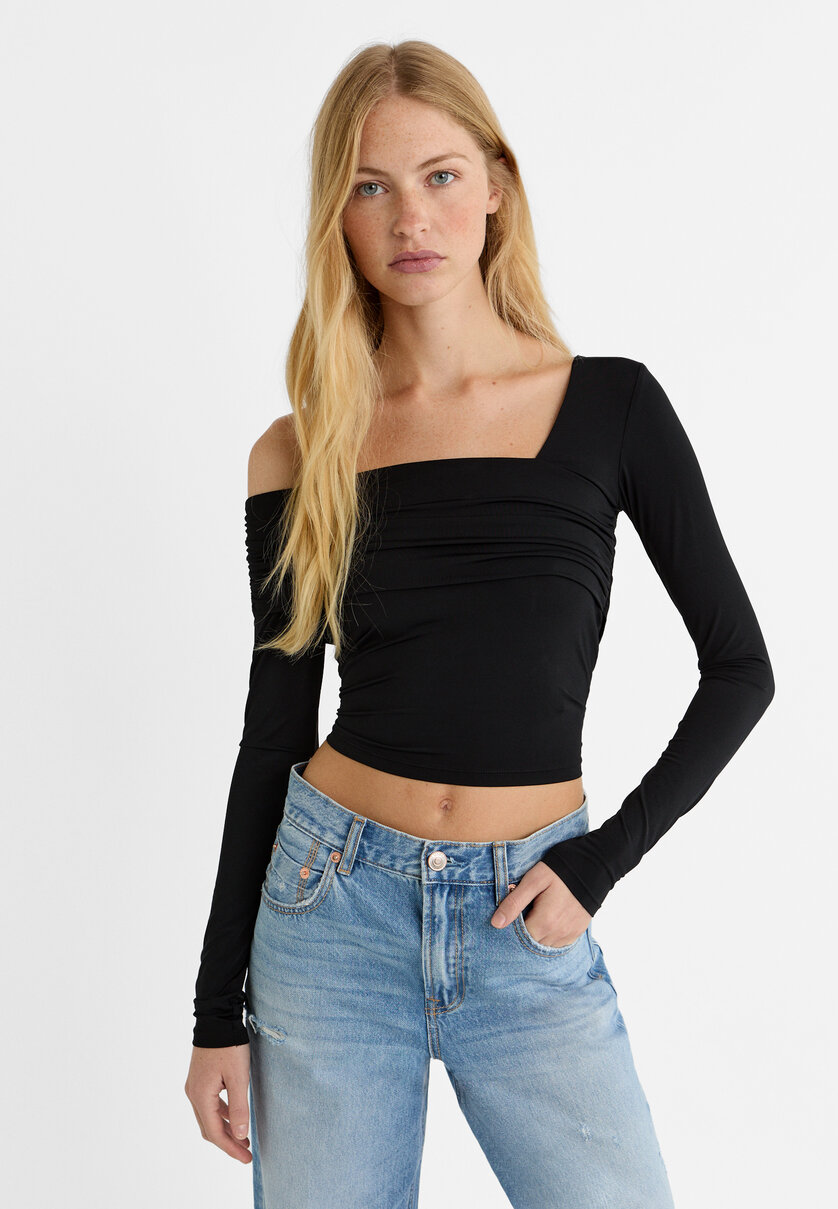 Off-the-shoulder T-shirt with asymmetric detail - Women's fashion 