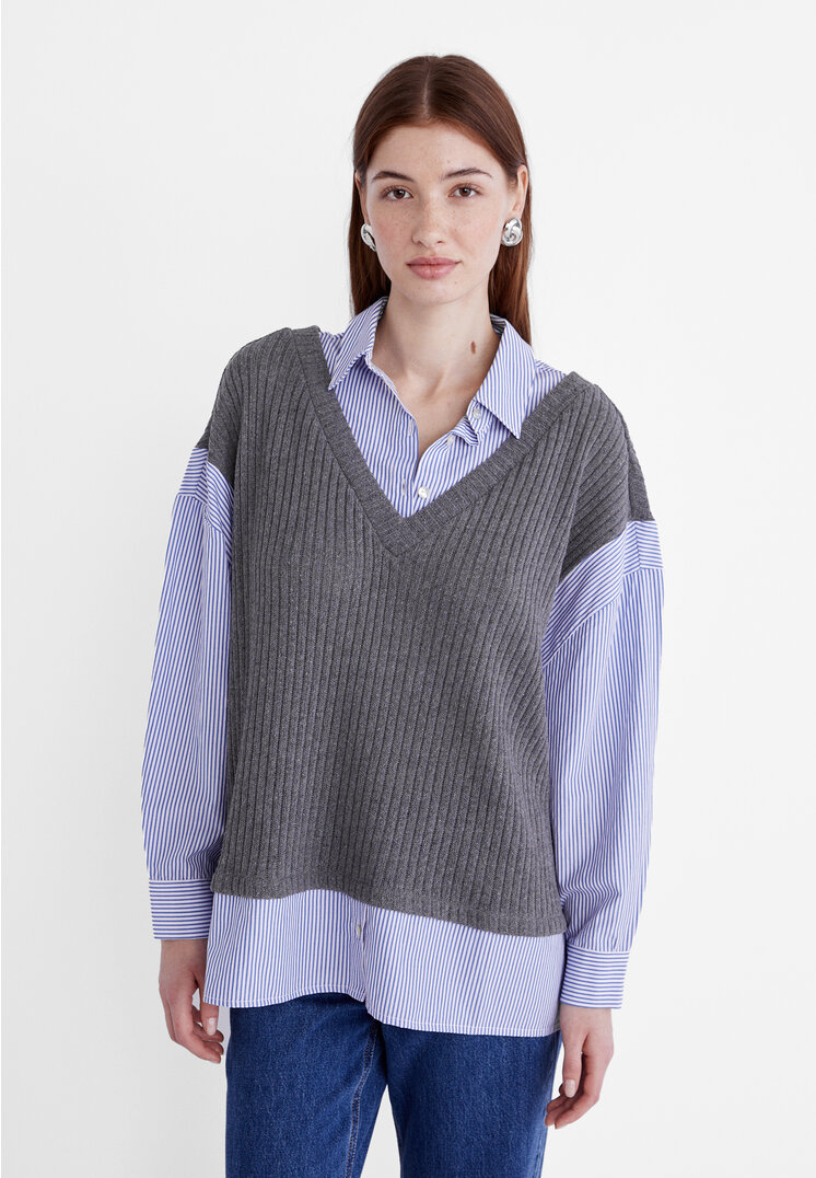 

Stradivarius Kombiniertes Strickhemd Himmelblau XS