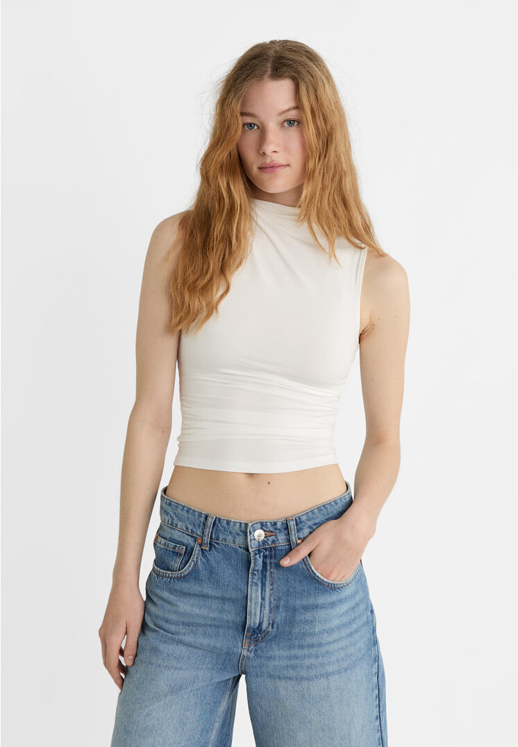

Stradivarius Marszczony top Ecru XS