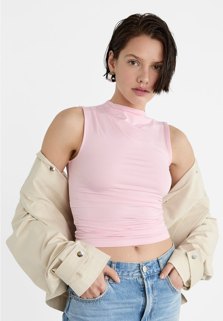 

Stradivarius Marszczony top Pastelowy róż XL