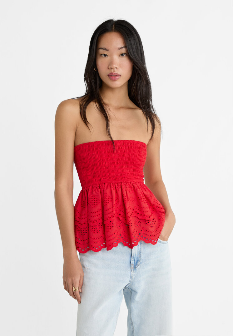 

Stradivarius Haftowany top bandeau Czerwony M