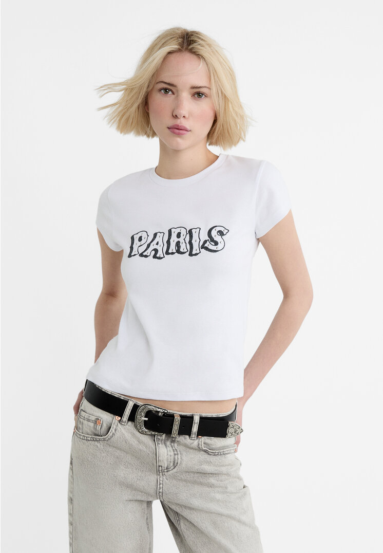 Stradivarius Shirt mit Slogan Weiß M