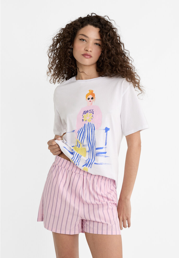 

Stradivarius T-Shirt mit Mädchenmotiv Weiß M