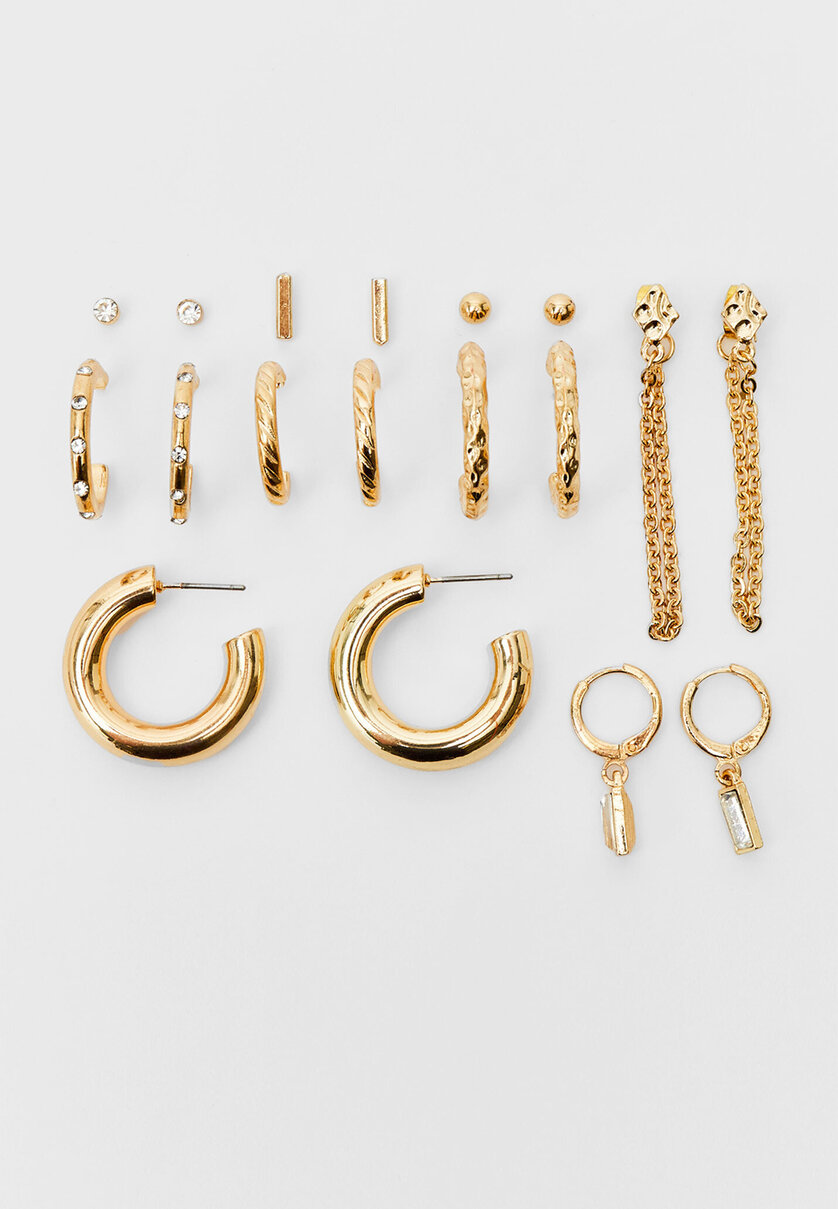 Set of 6 diamanté hoop earrings