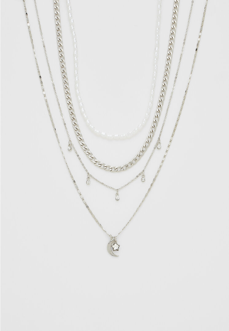 

Stradivarius 4er-Set Halsketten mit Mond und Stern Grau OS
