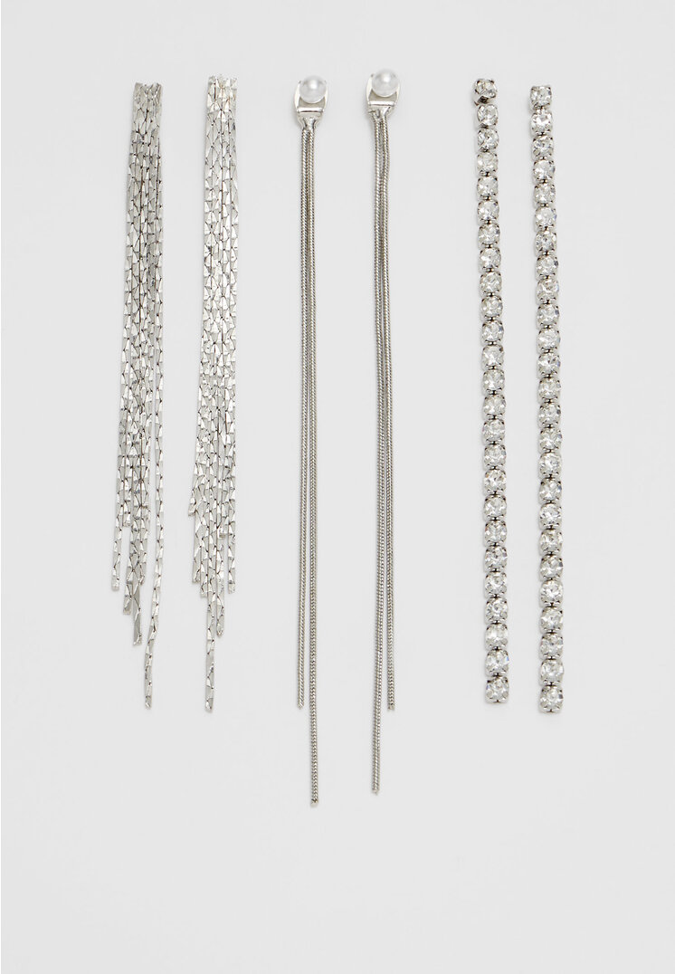 

Stradivarius Set mit 3 Hängeohrringen mit Glitzer Grau OS