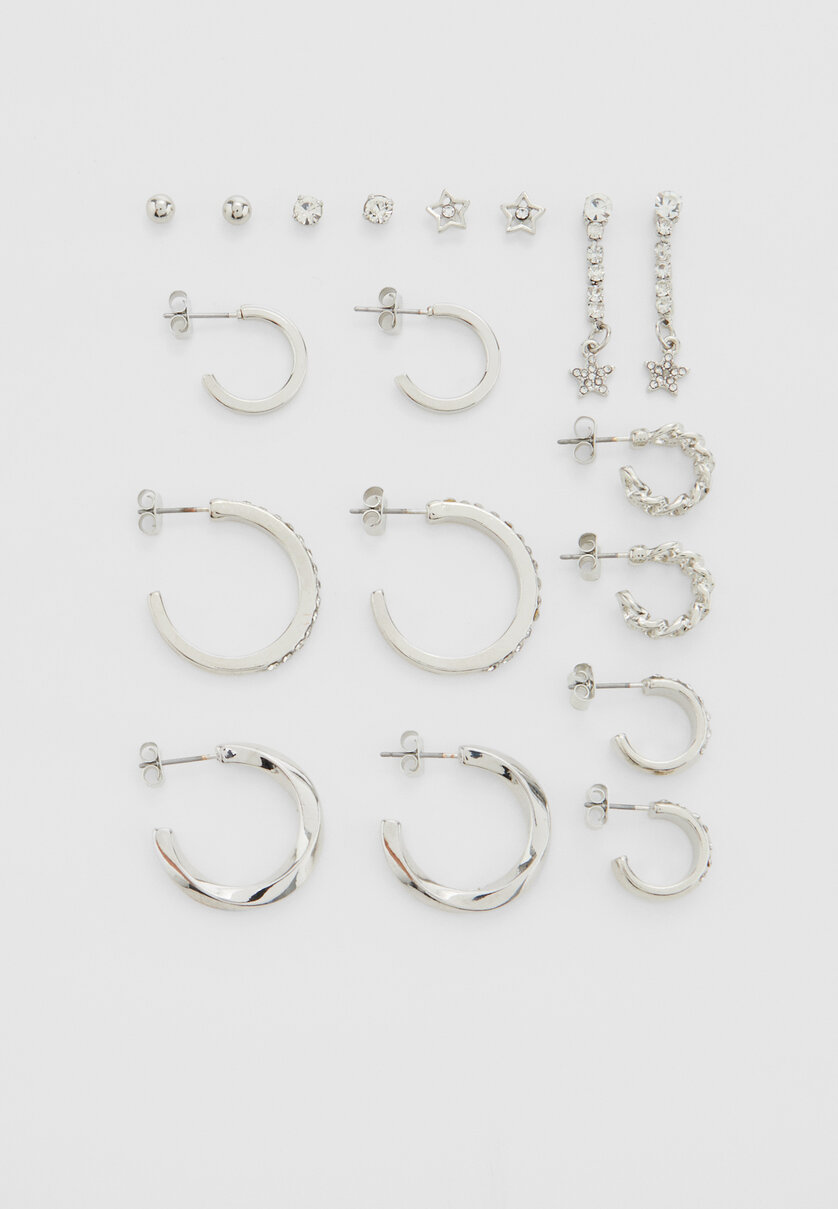 Set of 9 hoop and star earrings