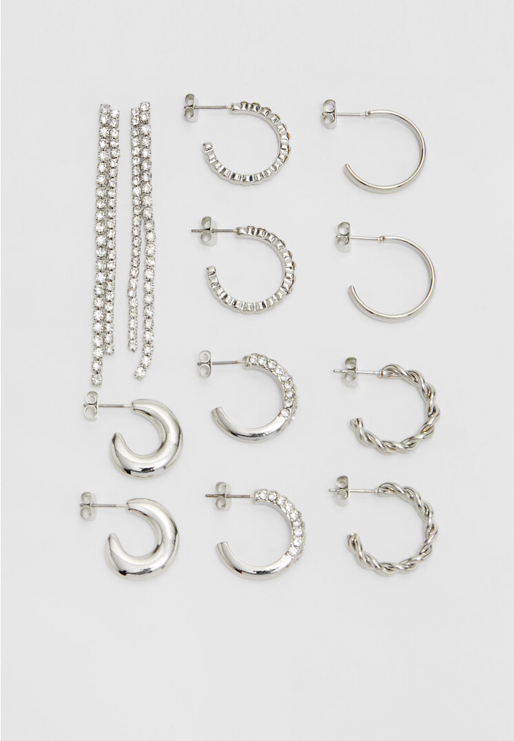 

Stradivarius Set mit 6 Ohrringen mit Glitzer und Creolenringen Grau OS