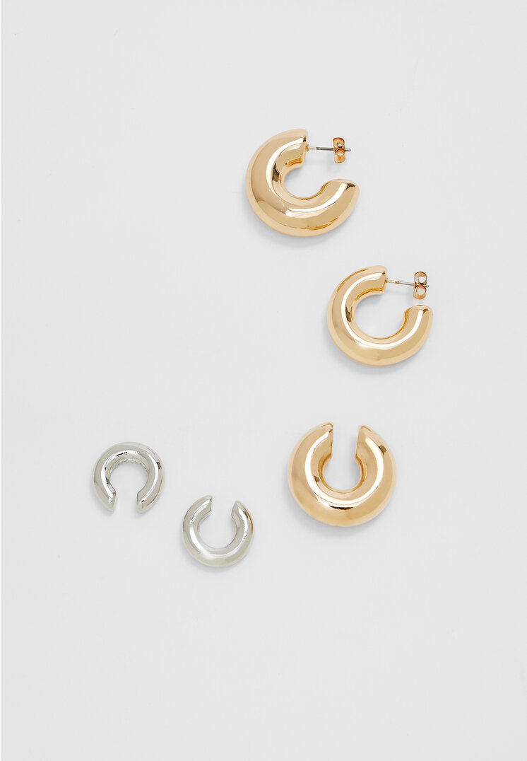 

Stradivarius Set mit asymmetrischen Creolensteckern und Earcuff Goldfarben OS
