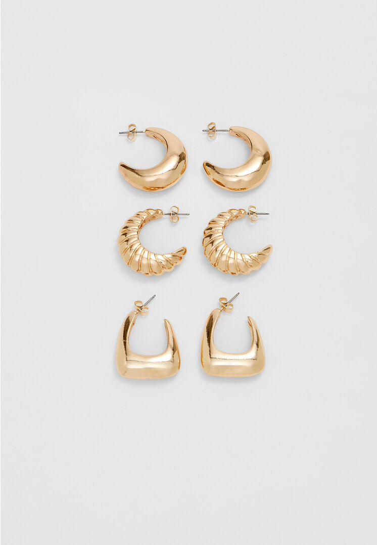

Stradivarius 3er-Set Creolenstecker mit Textur Goldfarben OS