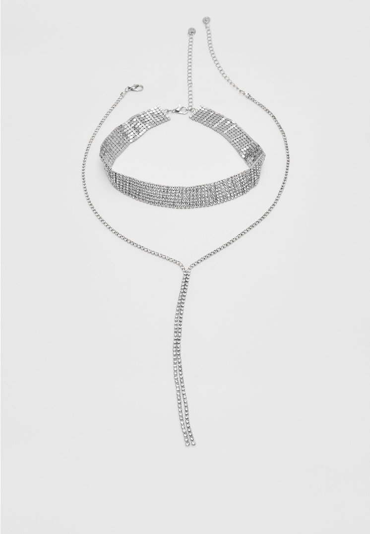 

Stradivarius 2er-Set Halsketten mit Glitzer Grau OS