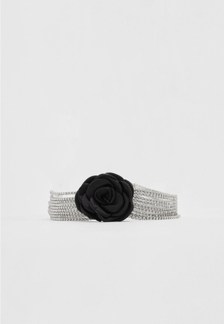 

Stradivarius Choker z cyrkoniami i kwiatem Szary OS