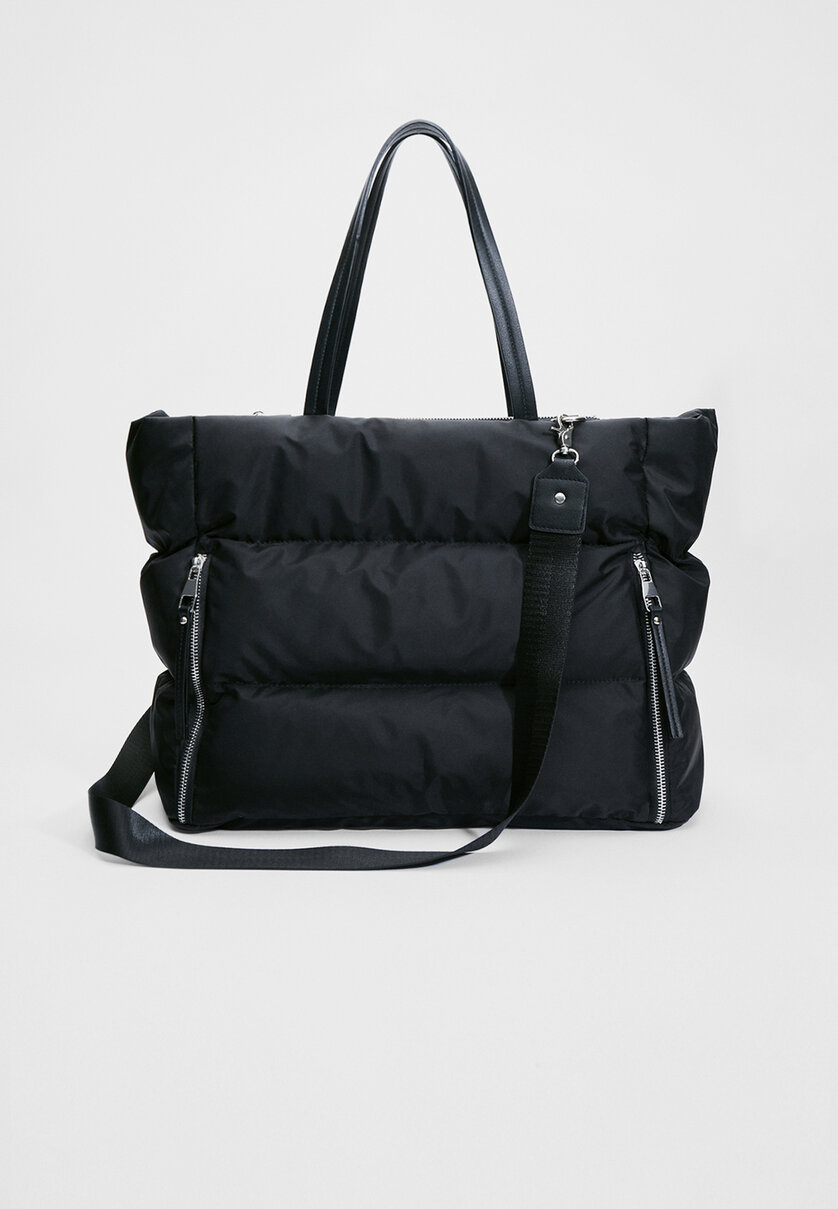 Stradivarius Fabric Tote Bag with Zips Black M