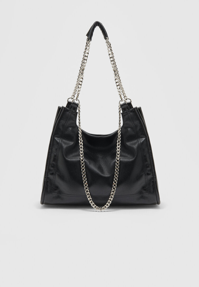 Leather effect chain tote bag
