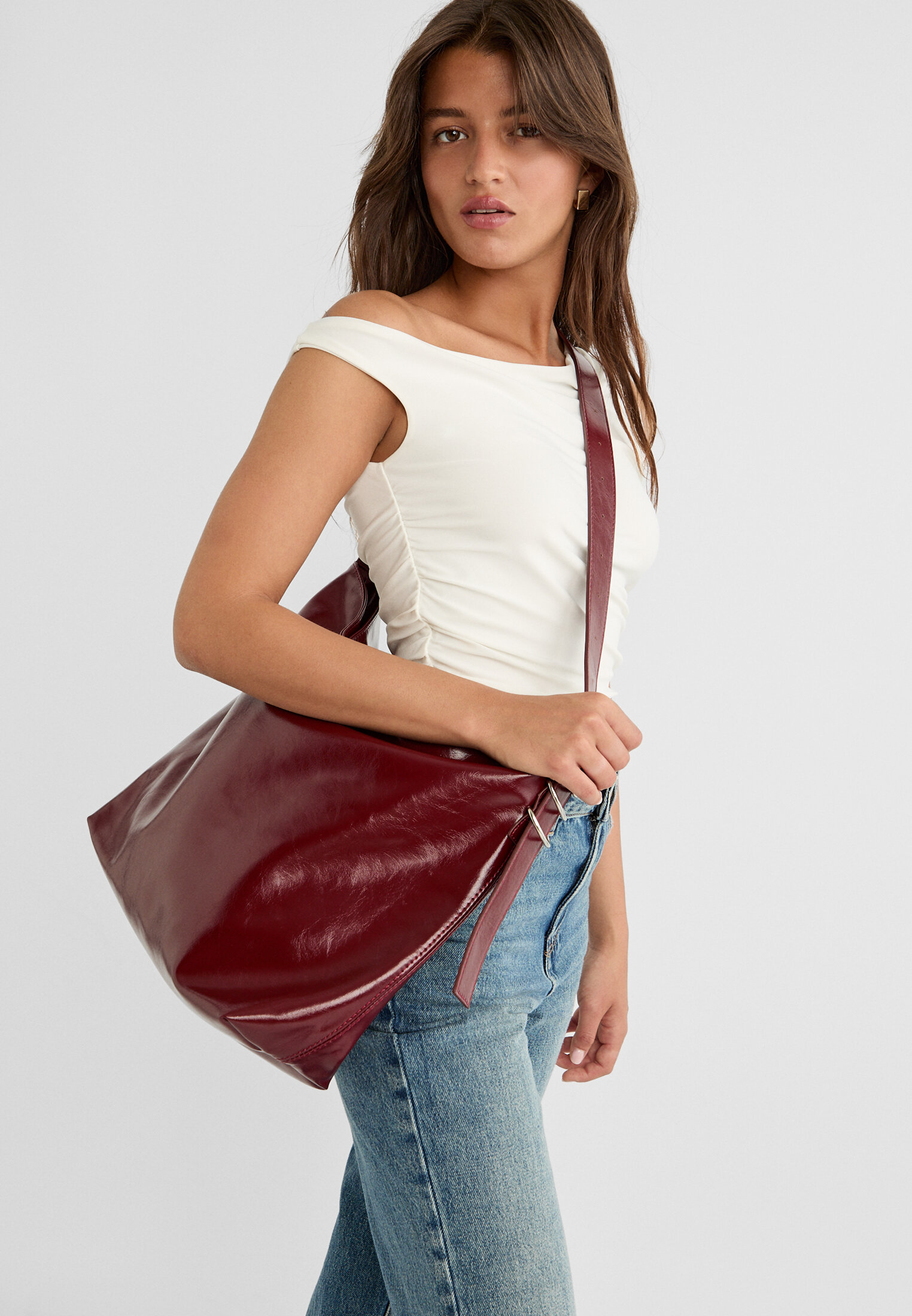 Leather bucket on sale bag