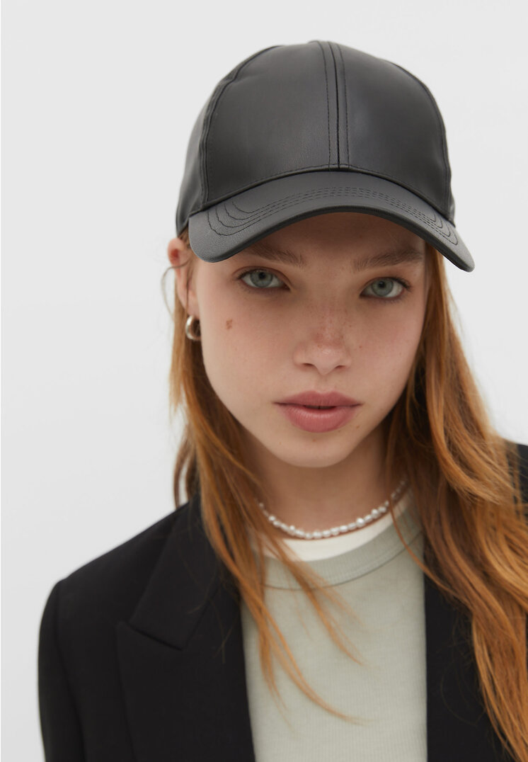 Faux leather cap