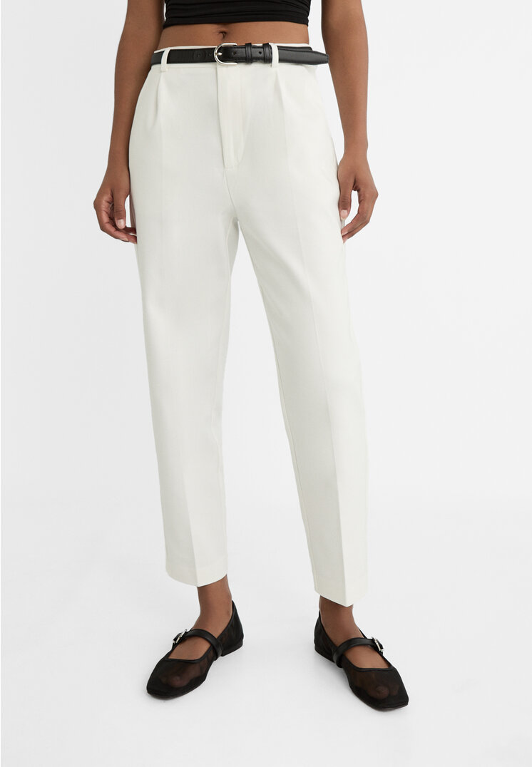 Stradivarius Smart trousers with belt  White 8