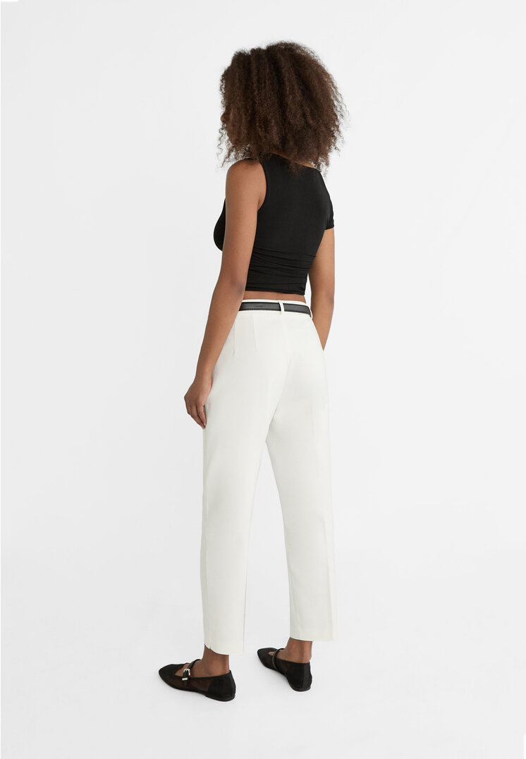 Stradivarius Smart trousers with belt  White 8