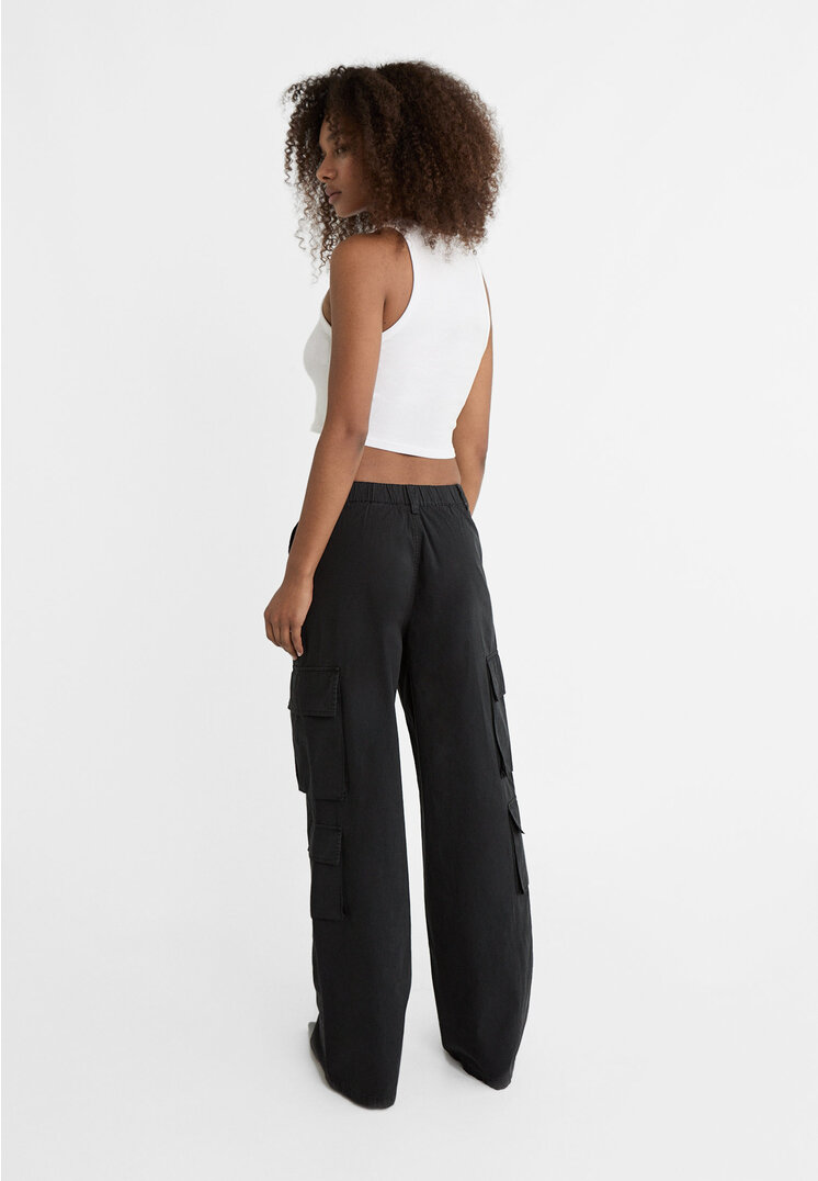 Stradivarius Poplin cargo trousers  Black M