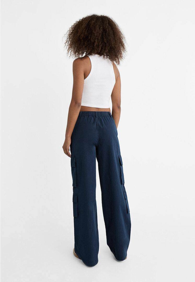Stradivarius Poplin cargo trousers  Navy blue S