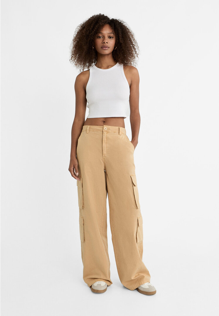 

Stradivarius Cargohose Popelin Steingrau XL