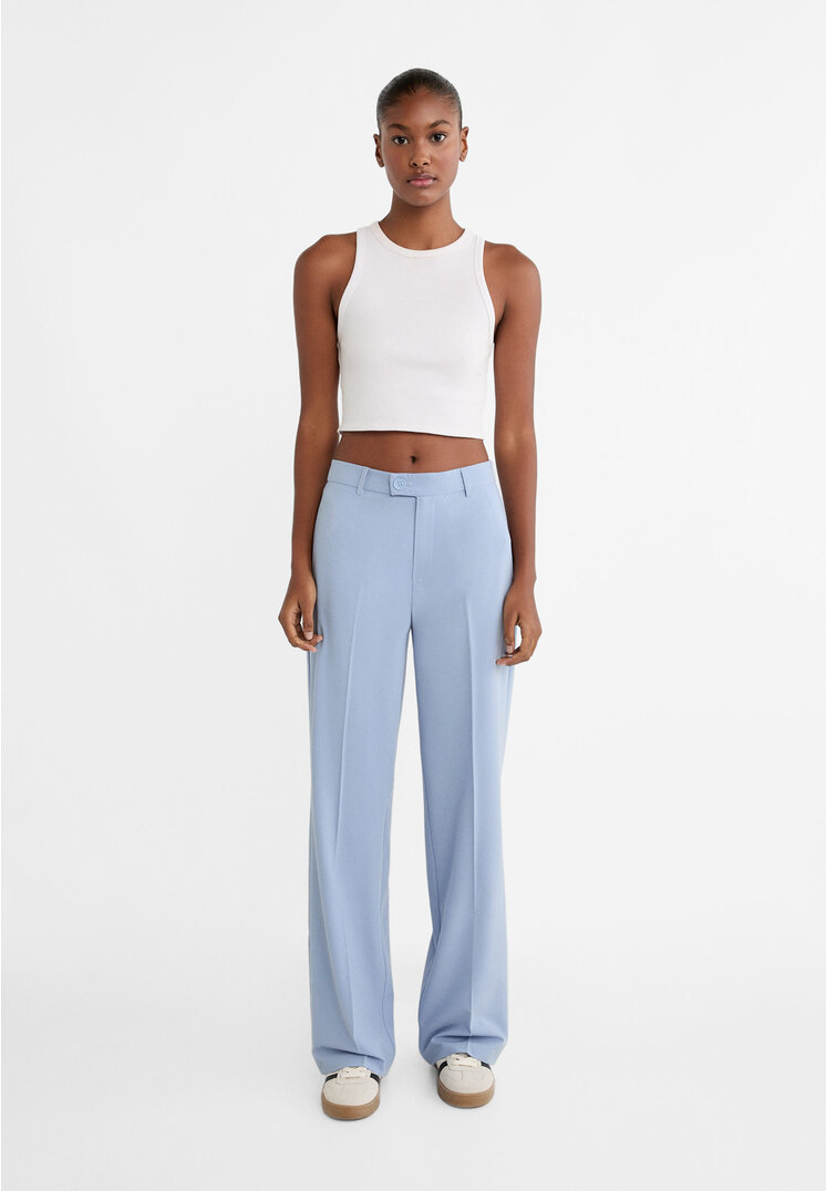 

Stradivarius Straight-Leg-Stoffhose Himmelblau 36
