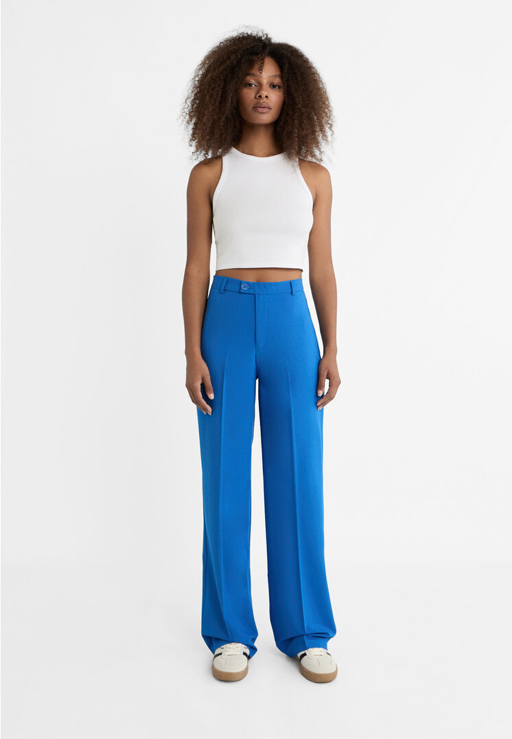 

Stradivarius Straight-Leg-Stoffhose Elektrisch Blau 40