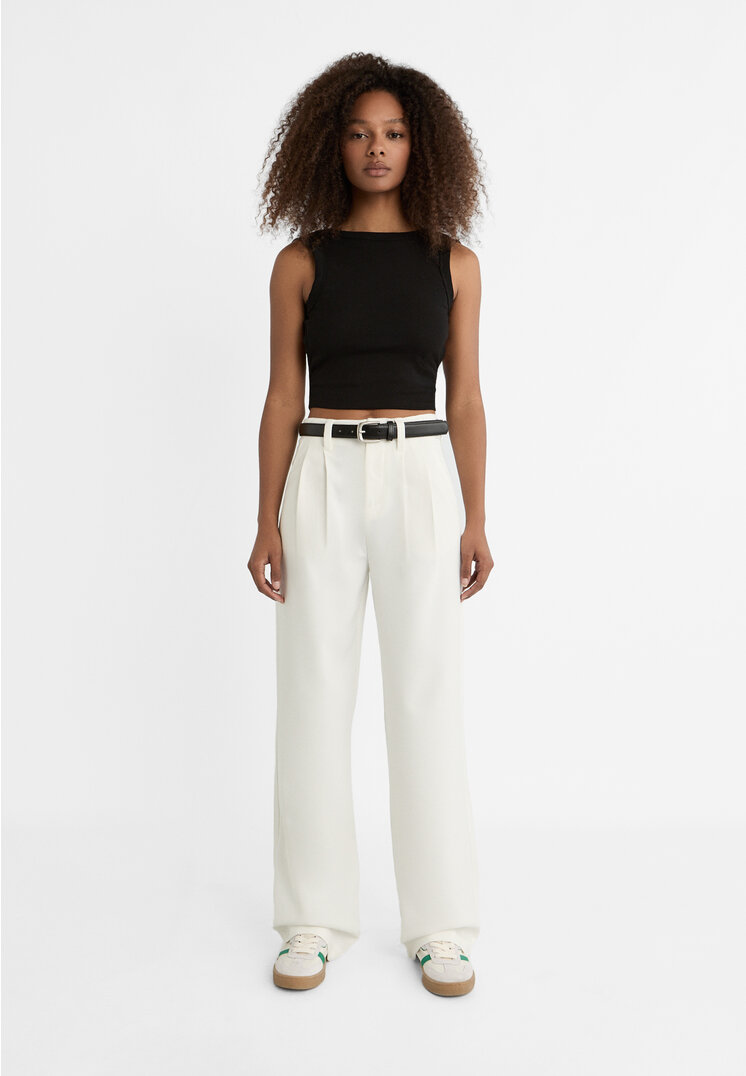 

Stradivarius Stoffhose mit Gürtel Ecru 32