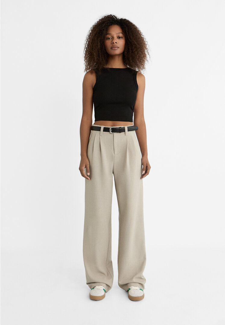 

Stradivarius Stoffhose mit Gürtel Grau Melange 34