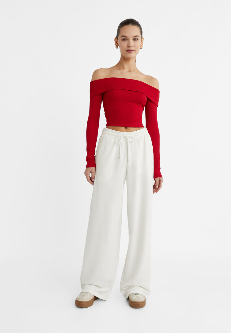 

Stradivarius Spodnie jogger z szerokimi nogawkami Ecru XL