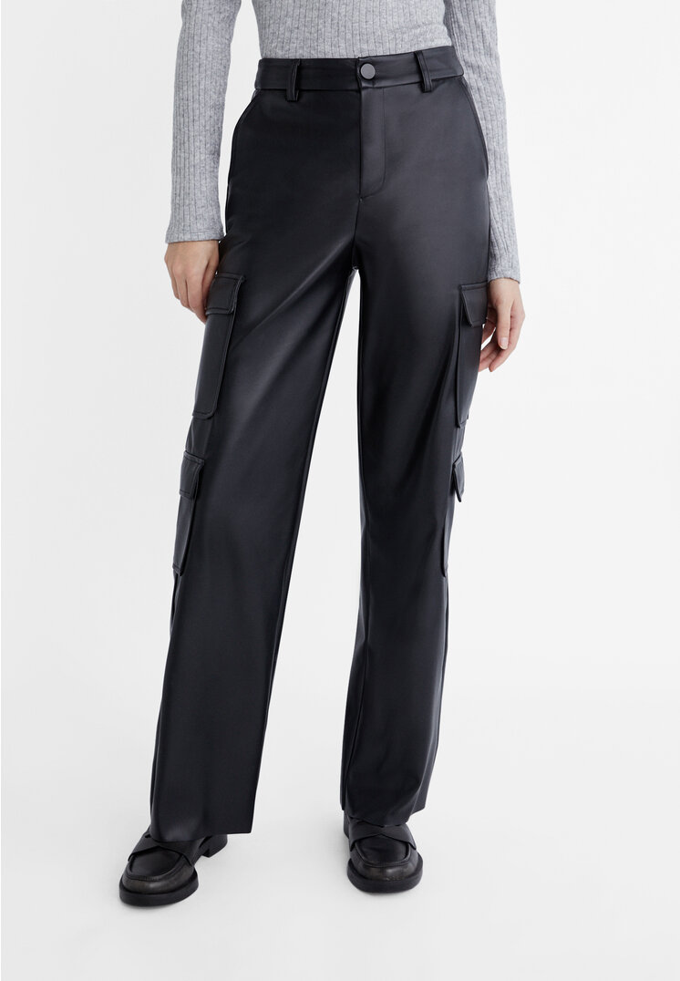 Faux leather cargo trousers - Women's fashion