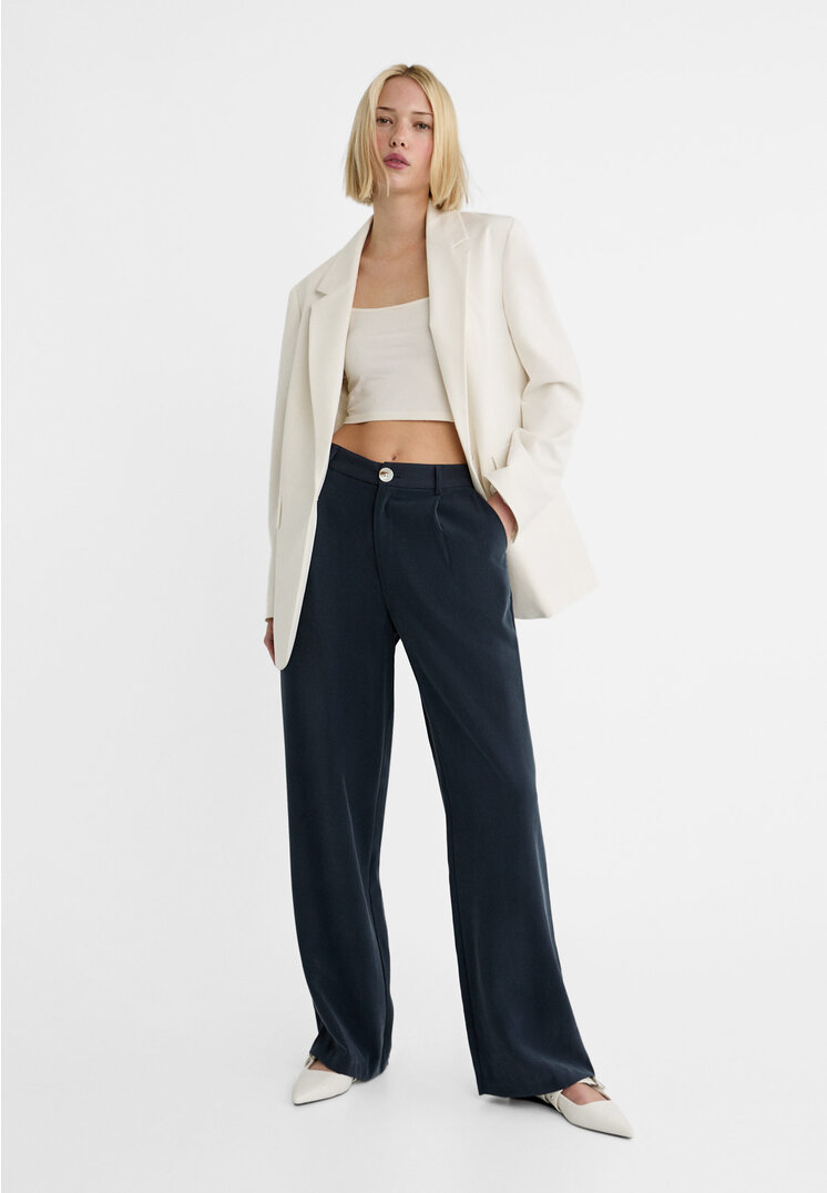 

Stradivarius Wide-Leg-Hose Full-Length Marineblau 42